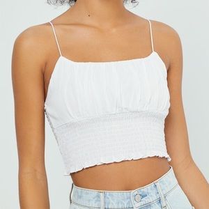 NWT LA Hearts Smocked Bodice Cami Top XS, white